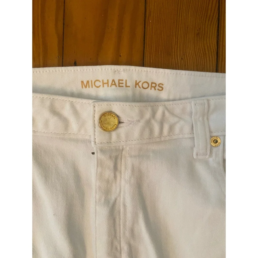 Michael Kors sz 14 White Scalloped Grommet Hem Cropped‎ Straight Leg Jeans